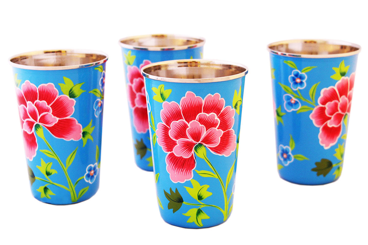 Hand Painted Stainless Steel Cold Drinking Cups - set of 4 - Marie Décor