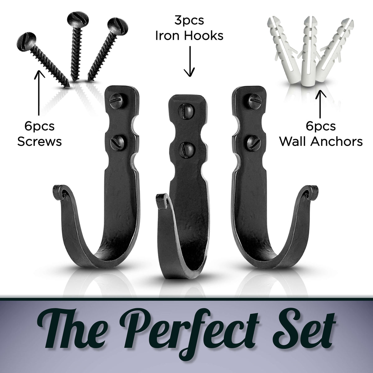 Basic Decorative Wrought Iron Wall Hooks by Stur-De - Set Of 3 - Marie Décor