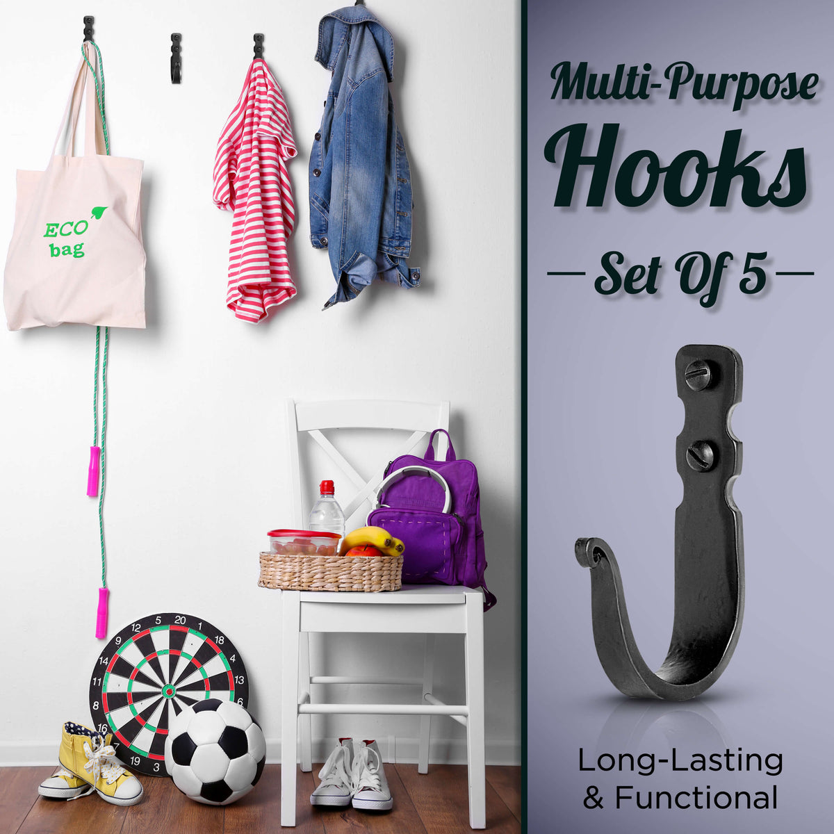 Basic Decorative Wrought Iron Wall Hooks by Stur-De