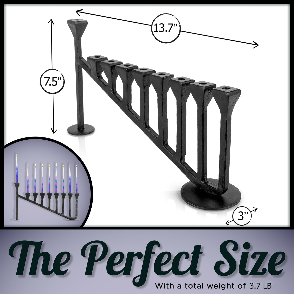9 Candle Handmade Iron Chanukah Menorah 2 Bases Design by Stur-De