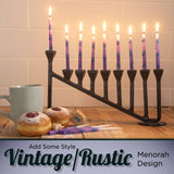 9 Candle Handmade Iron Chanukah Menorah 2 Bases Design by Stur-De