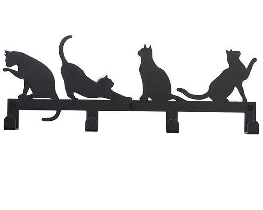 4 Hooks Wall Mounted Holder with Cat Décor - Marie Décor