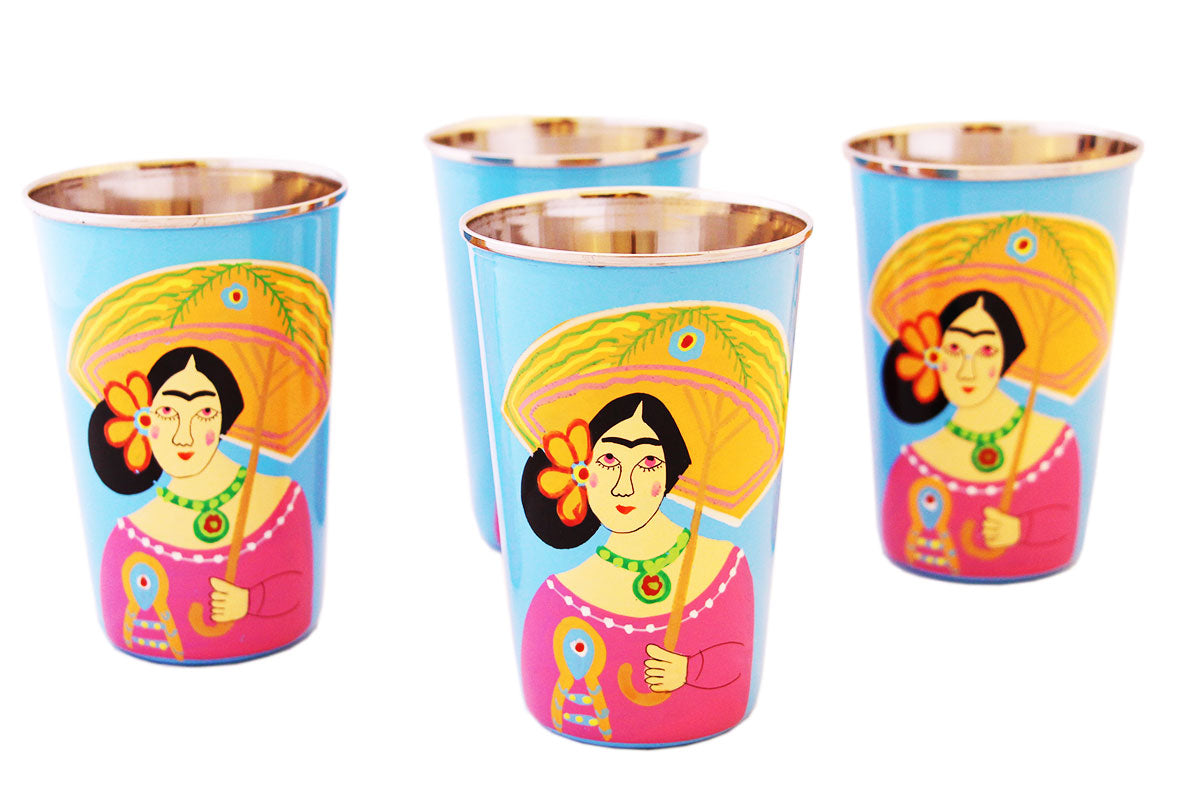 Hand Painted Stainless Steel Cold Drinking Cups - set of 4 - Marie Décor