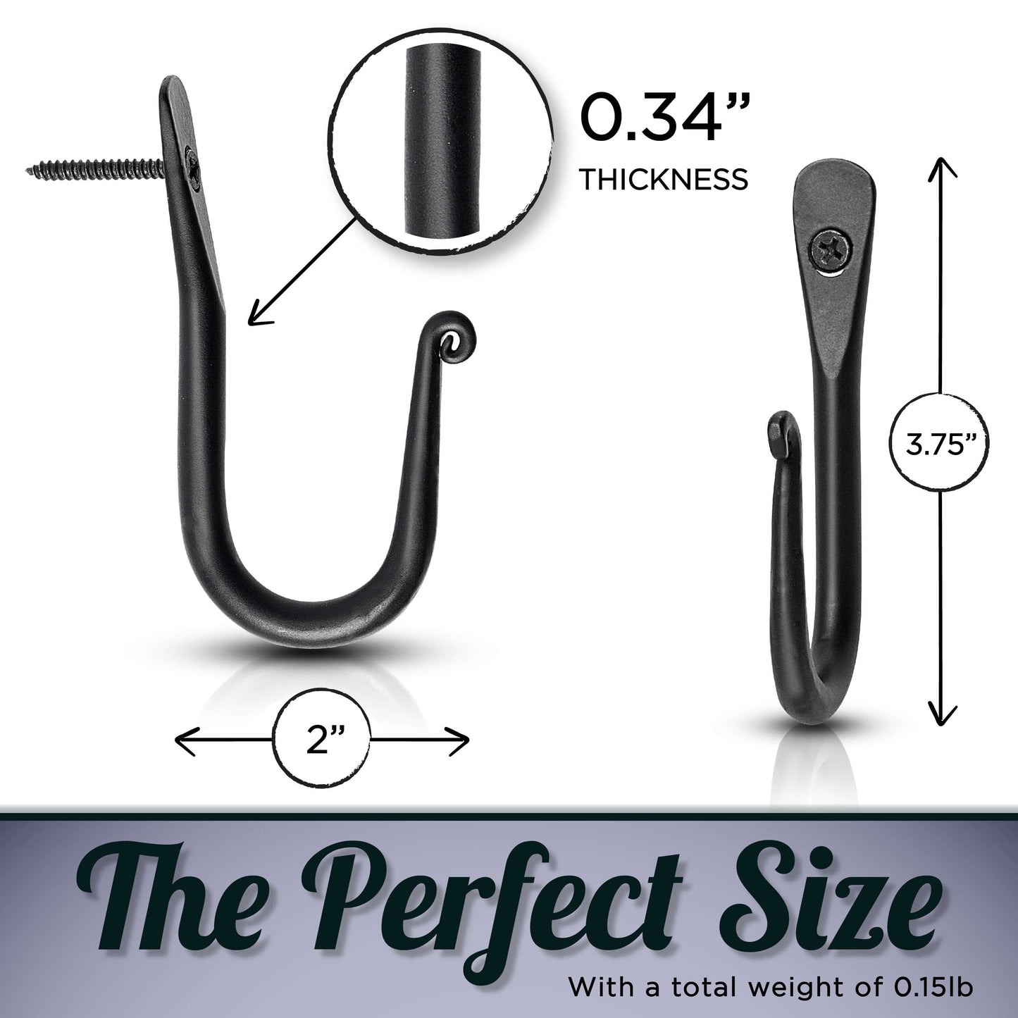 Handmade Wrought Iron Simple Wall Hooks - Set of 3 - Marie Décor