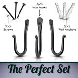 Handmade Wrought Iron Simple Wall Hooks - Set of 3 - Marie Décor