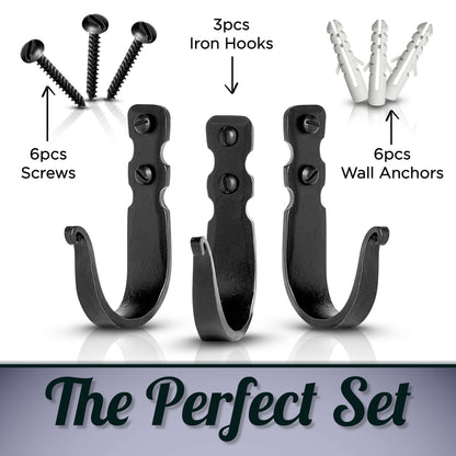 Basic Decorative Wrought Iron Wall Hooks by Stur-De - Set Of 3 - Marie Décor