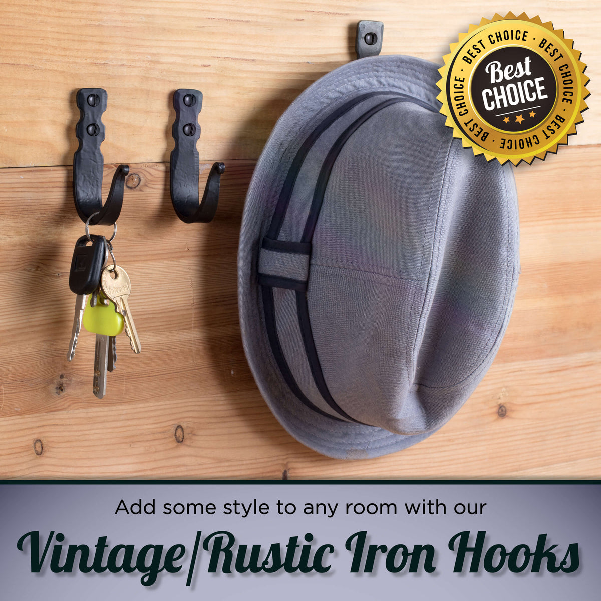 Basic Decorative Wrought Iron Wall Hooks by Stur-De - Set Of 3 - Marie Décor