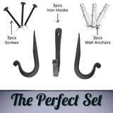 Handcrafted Basic Wrought Iron Wall Hooks - Set Of 3 - Marie Décor