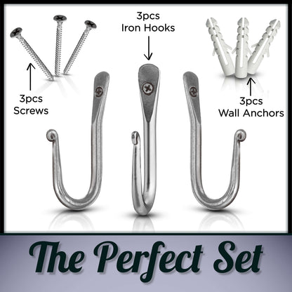 Handmade Wrought Iron Simple Wall Hooks - Set of 3