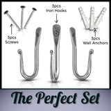 Handmade Wrought Iron Simple Wall Hooks - Set of 3