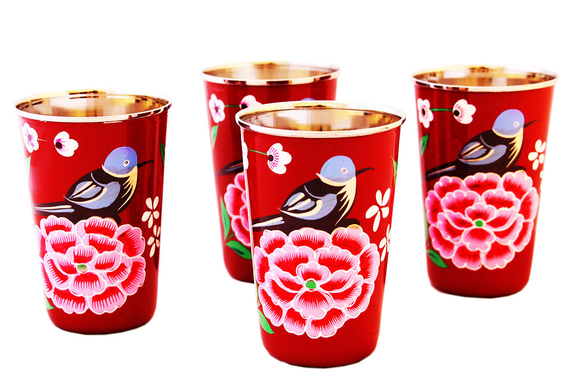 Hand Painted Stainless Steel Cold Drinking Cups - set of 4 - Marie Décor